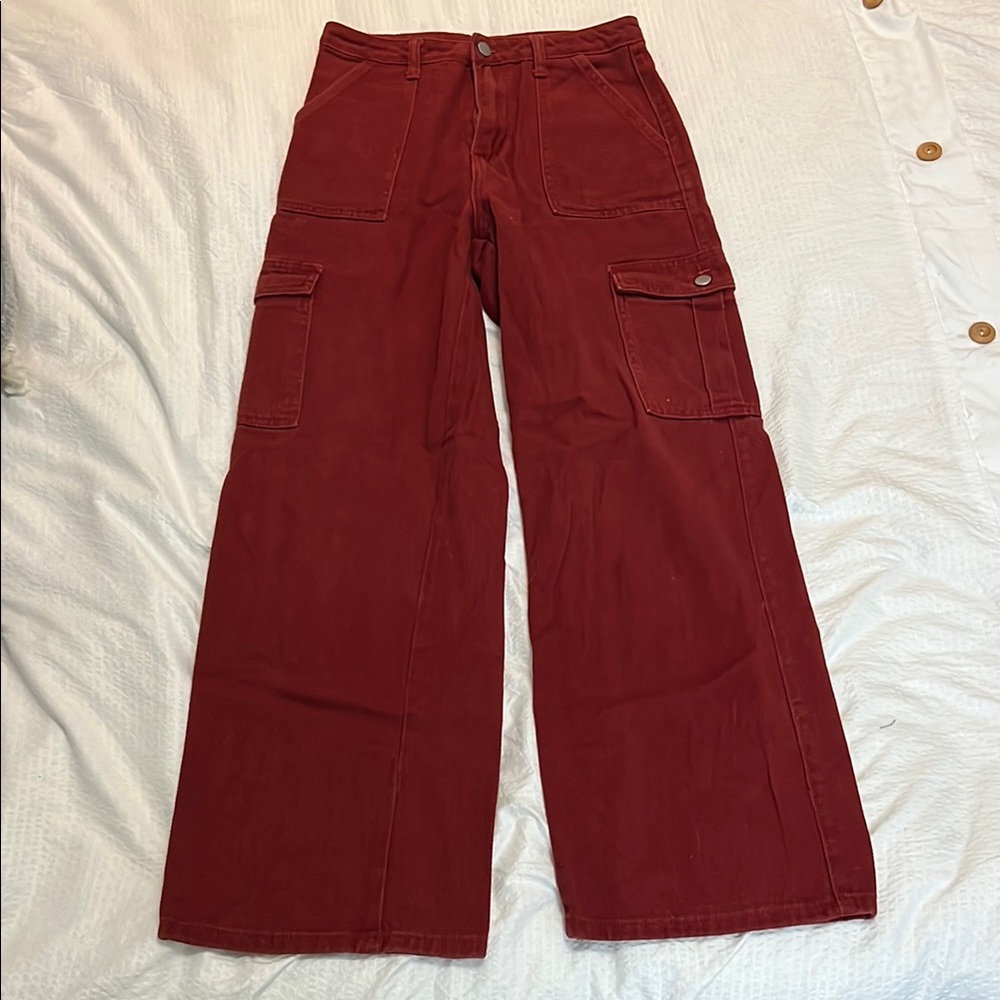 SHEIN Deep Red Utility Trousers